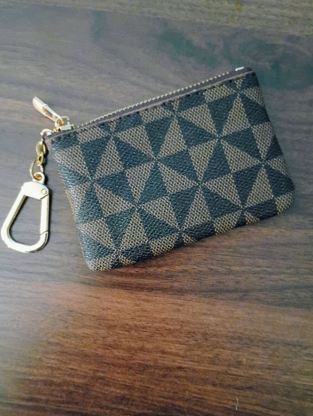 NWOT! Geometric Pattern Zip Key Pouch - Brown & Black